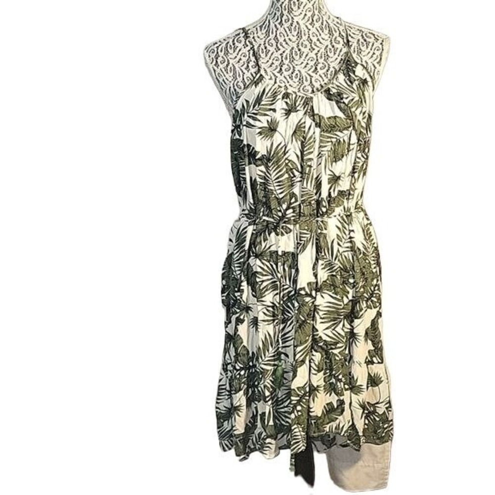 Tropical Green Leaf Print Dress